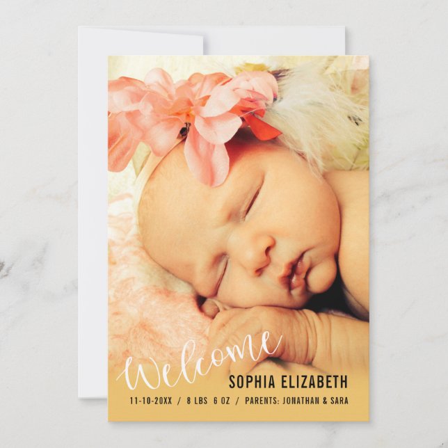 Welcome Baby Girl Vertical Photo Announcement (Front)