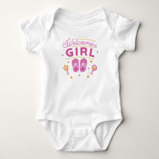 Welcome Baby Girl with Hearts and Footprints Bodysuit