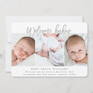 WELCOME BABY-GREY ANNOUNCEMENT