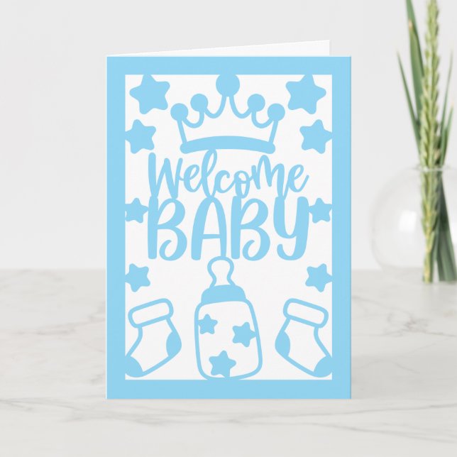 Welcome Baby in Blue (can customise) Card (Front)