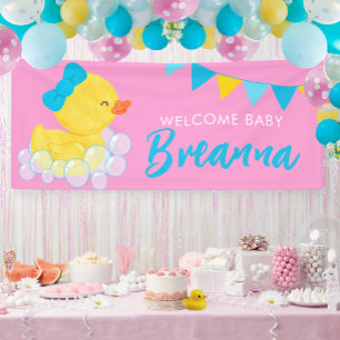 Welcome Baby Large Girl Rubber Duck Baby Shower Banner