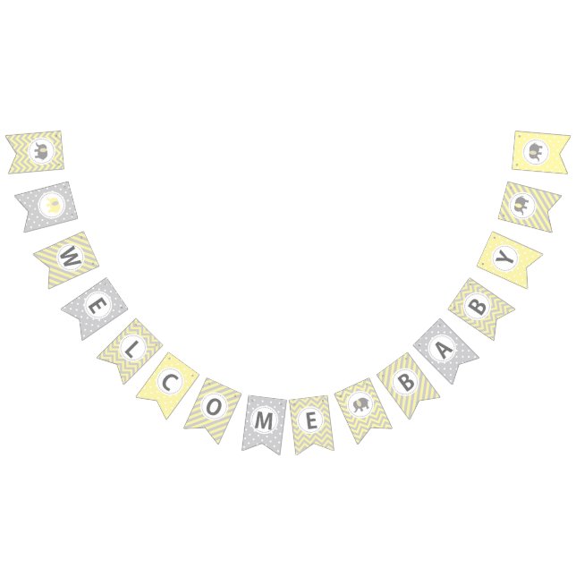 Welcome Baby - Light yellow and grey Cute Elephant Bunting (All)