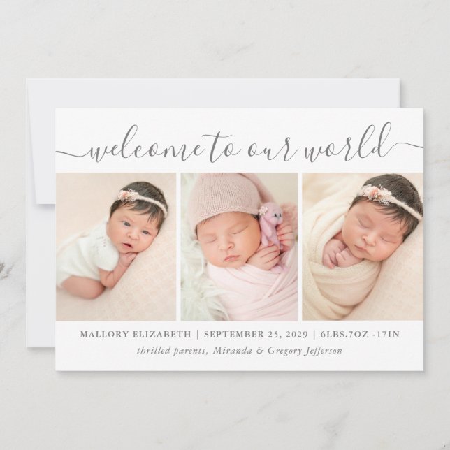 Welcome Baby Modern Photo Collage Birth Announcement (Front)