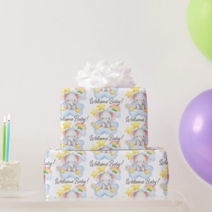 Welcome baby pastel baby elephant baby shower wrapping paper