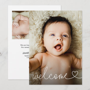 Welcome Baby Photo Birth Announcement Heart Script