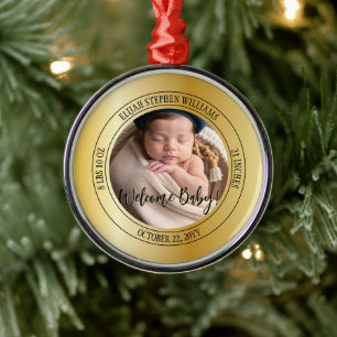 Welcome Baby Photo Birth Statistics Keepsake Metal Tree Decoration