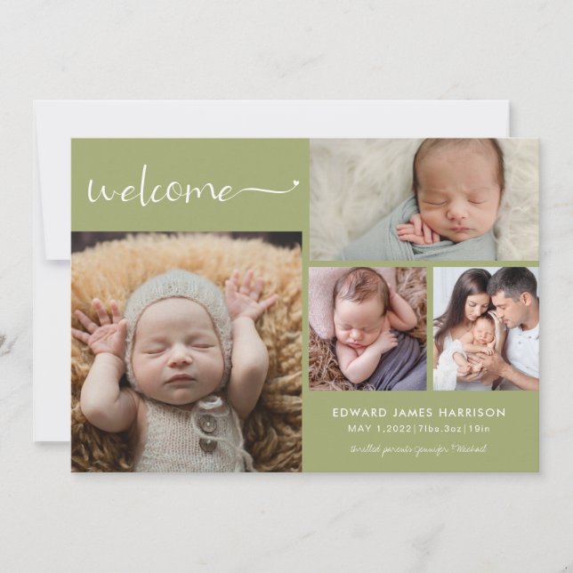 Welcome Baby Photo Collage Birth Announcement (Front)
