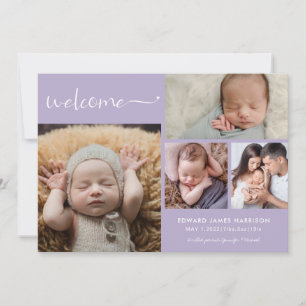 Welcome Baby Photo Collage Dusty Mauve Birth  Announcement