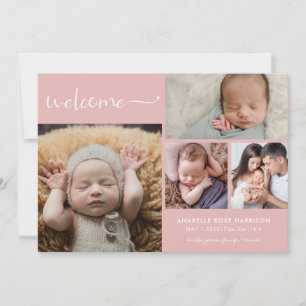 Welcome Baby Photo Collage Dusty Pink Birth Announcement