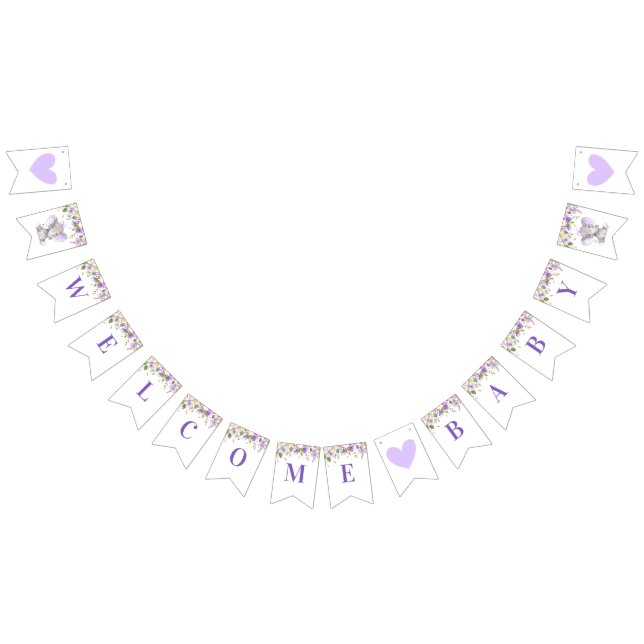 Welcome Baby Purple Elephant Shower Sprinkle Bunting (All)