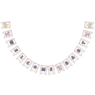 Welcome Baby Purple Safari Animals Baby Shower Bunting