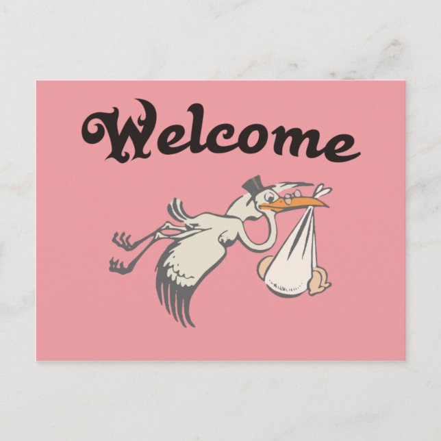 welcome Baby Rose Announcement Postcard (Front)