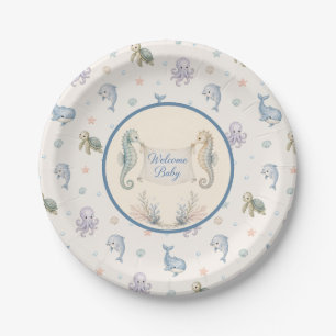 Welcome Baby Seahorses for Baby Shower Paper Plate