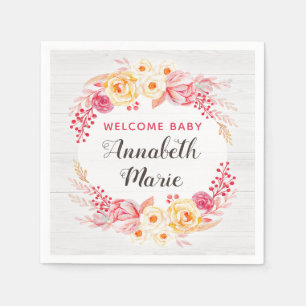 Welcome Baby Shabby Chic Rustic Floral Baby Shower Napkin