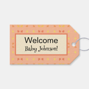 Welcome Baby Shower Peach Yellow Geometric Pattern Gift Tags