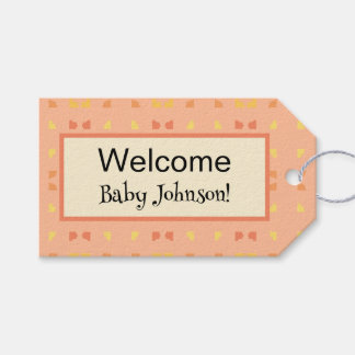 Welcome Baby Shower Peach Yellow Geometric Pattern Gift Tags