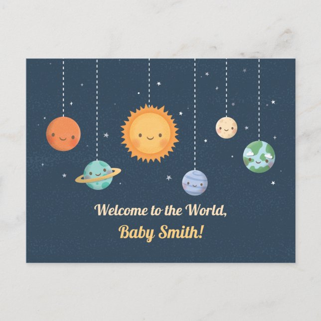 Welcome Baby to World Sun and Planets Space Postcard (Front)