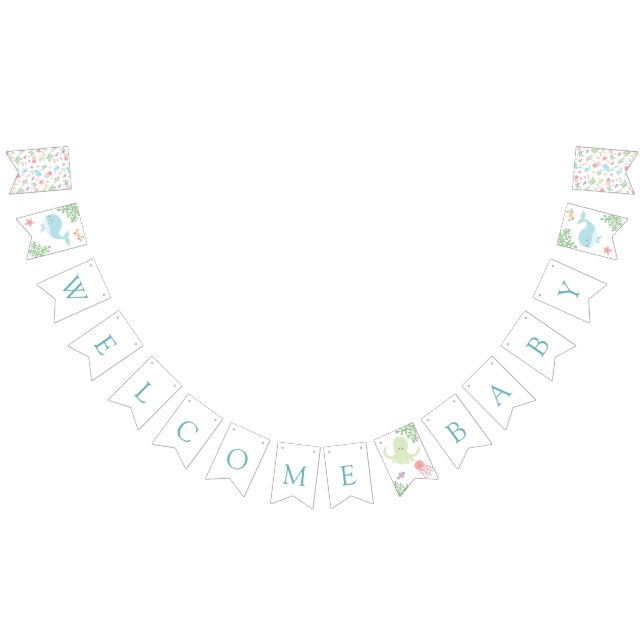 Welcome Baby Under the Sea Baby Shower pastel cute Bunting (All)