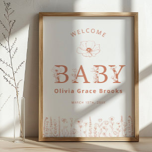 Welcome Baby Wildflower Baby Shower Terracotta Poster