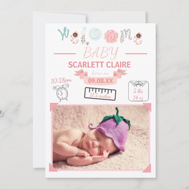 Welcome Baby with Drawings - Birth Announcement (Front)