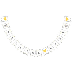 Welcome Baby Yellow Grey Elephant Shower Sprinkle Bunting