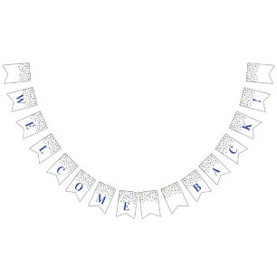 Welcome Back Banner Blue Gold Confetti