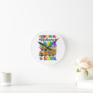 Welcome Back First Day Of School Bus Driver Round Clock