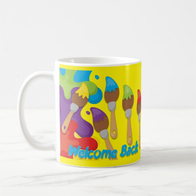 Welcome Back Paintbrushes Primary Colors  Coffee Mug (Left)