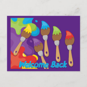 Welcome Back Paintbrushes Primary Colours Custom Announcement Postcard