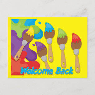 Welcome Back Paintbrushes Primary Colours Custom Postcard