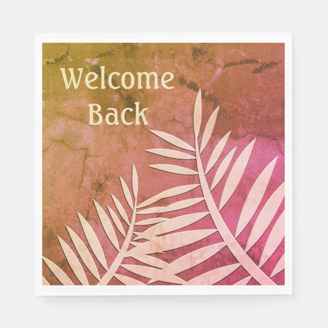 Welcome Back Pink Leaf Silhouette Pattern Marbled Napkin (Front)