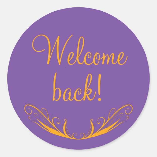 Welcome Back Purple Decorative Round Sticker (Front)