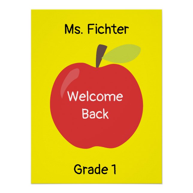 Welcome Back Red Apple with Teacher and Grade Poster (Front)