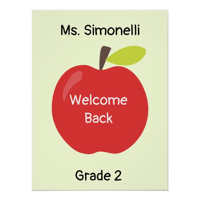 Welcome Back Red Apple with Teacher and Grade Poster (Front)