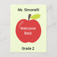 Welcome Back Red Apple with Teacher's Name Grade
