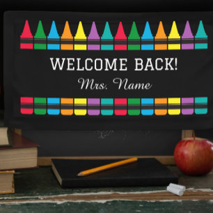 Welcome Back School Teacher Crayon Banner
