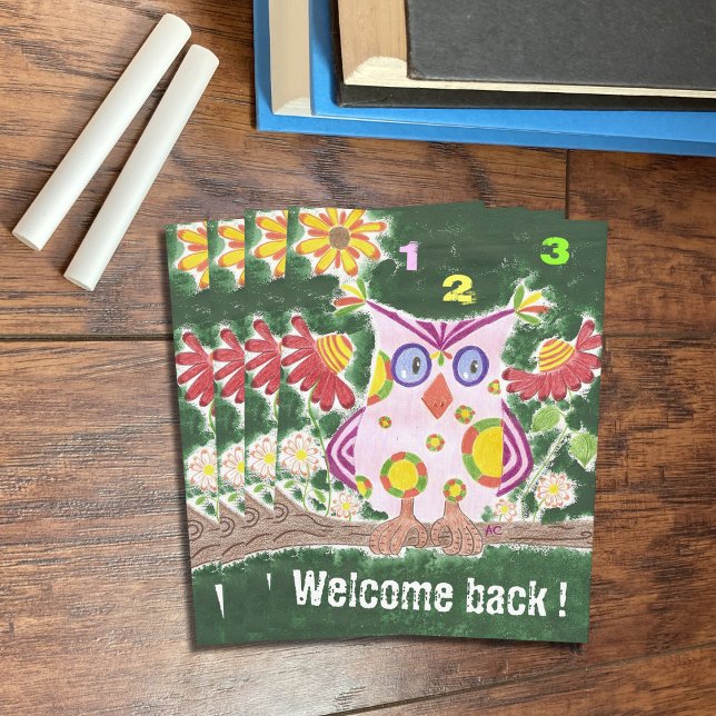 Welcome back teacher owl green postcard (Creator Uploaded)