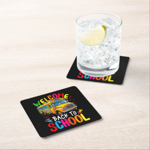 Welcome Back to School Bus 1st Day of School Square Paper Coaster