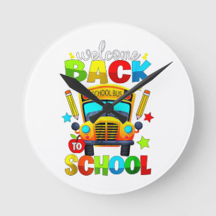 Welcome Back to School Bus 1st Day of School Teach Round Clock
