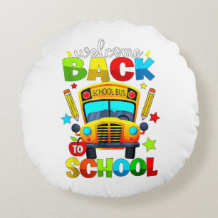 Welcome Back to School Bus 1st Day of School Teach Round Cushion
