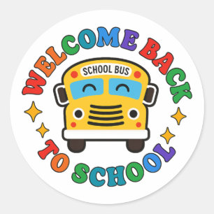 Welcome Back to School Bus Cartoon Classic Round Sticker
