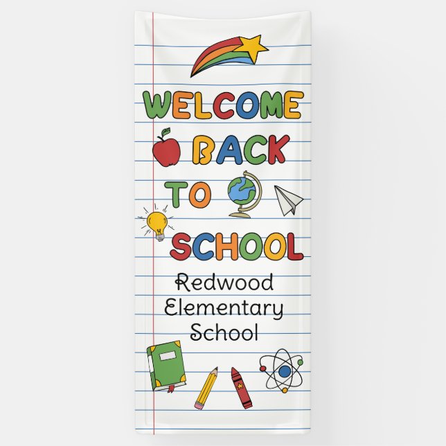 Welcome Back To School Colourful Doodles Banner (Vertical)