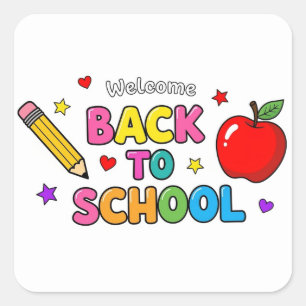 Welcome Back To School Colourful Square Stickers