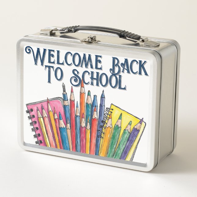 Welcome Back to School – Colourful Start Metal Lunch Box (Front)