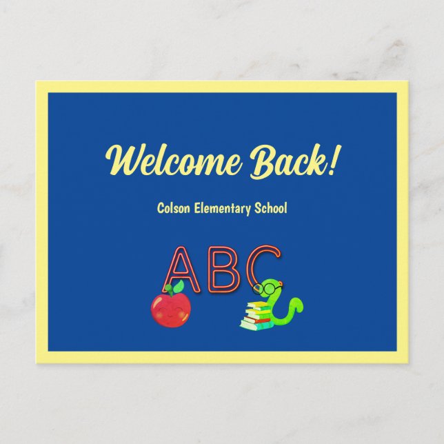 Welcome Back to School Custom ABC Bookworm  Postcard (Front)