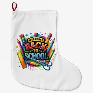 Welcome Back To School First Day of School Teacher Large Christmas Stocking