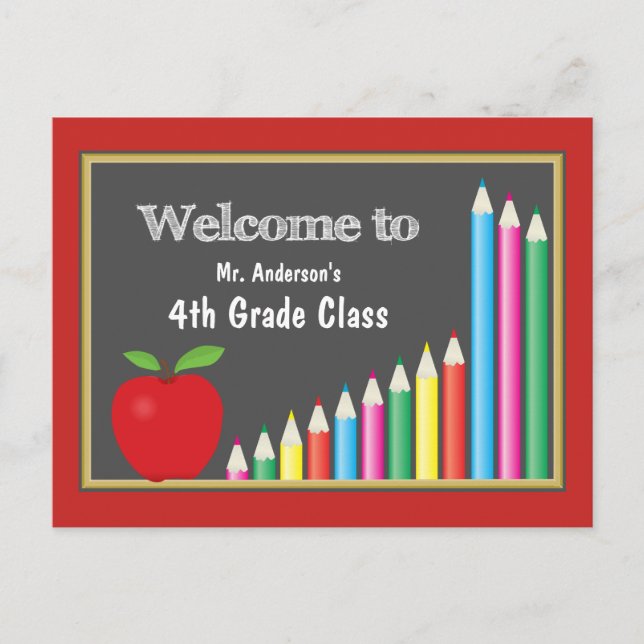 Welcome Back To School Fourth Grade | Colourful Postcard (Front)