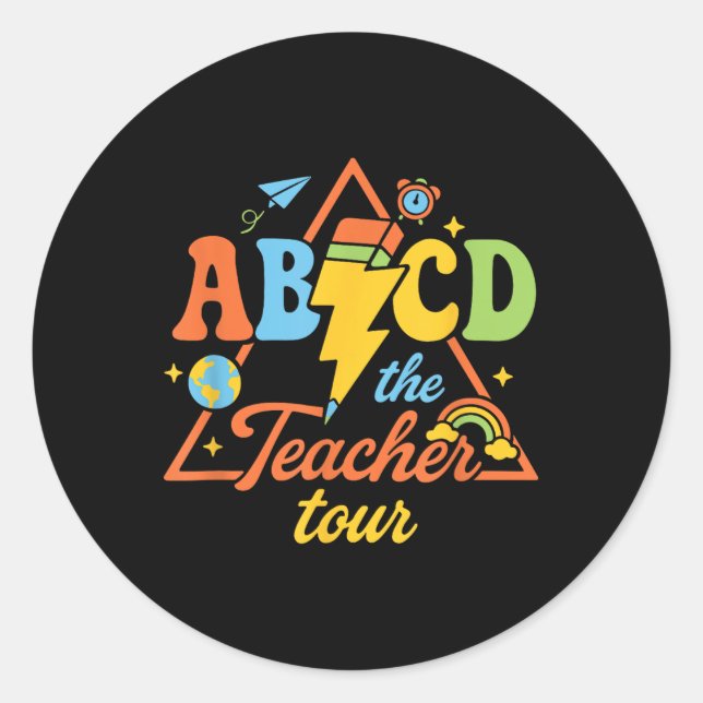 Welcome Back To School Front And Back Abcd Teacher Classic Round Sticker (Front)