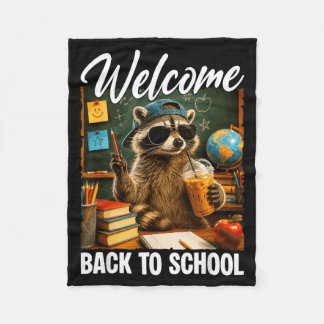 Welcome Back To School Funny Racoon Drinking Fleece Blanket