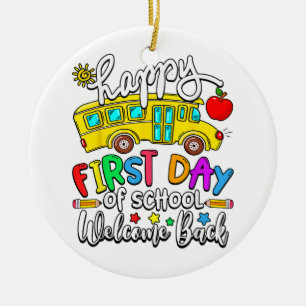 Welcome Back To School Happy First Day Teacher Bus Ceramic Tree Decoration